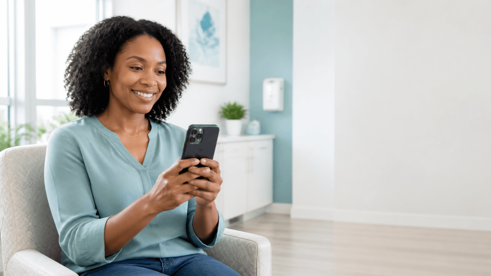 Patient using a phone during a telehealth consultation